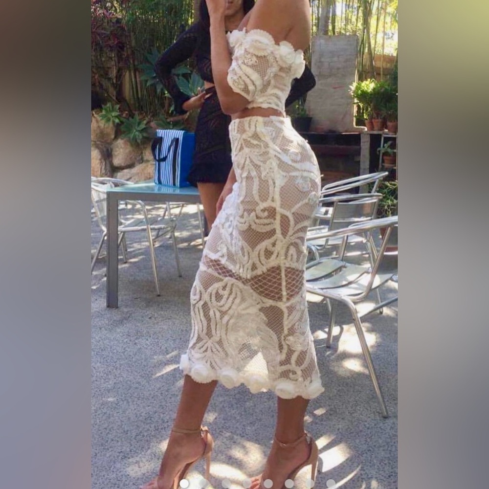 Asilio White Lace Two-Piece Crop Top and Skirt Set